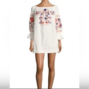 Free People Fleur Du Jour embroidered mini dress in cream cotton. size L